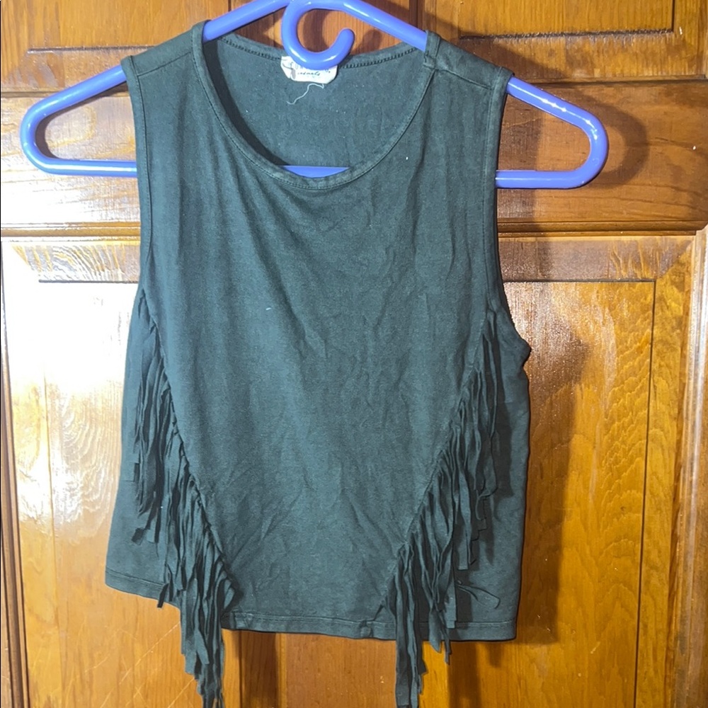 Fringe Sleeveless Top - Black